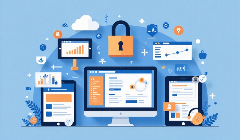 Data collection illustration showing various types of information being securely stored